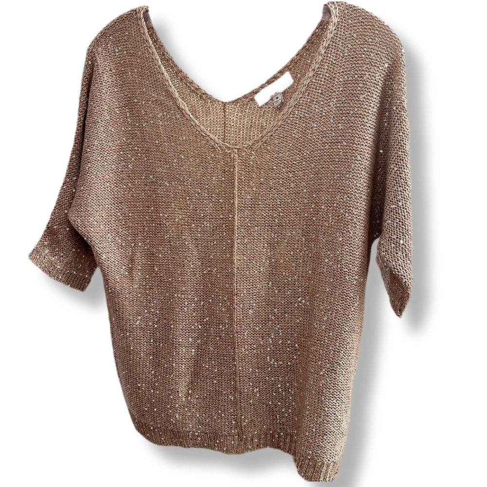 H by HALSTON Beige Champagne Sequin V-Neck Sweater
Women's Size Medium - Picture 2 of 11